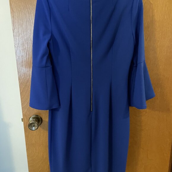 Calvin Klein Royal Blue Dress Sheath Ruffle Sleeve Size 8 EUC Worn Once - Picture 6 of 8